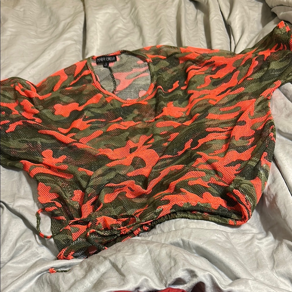Mesh Camo Top in Orange and Green